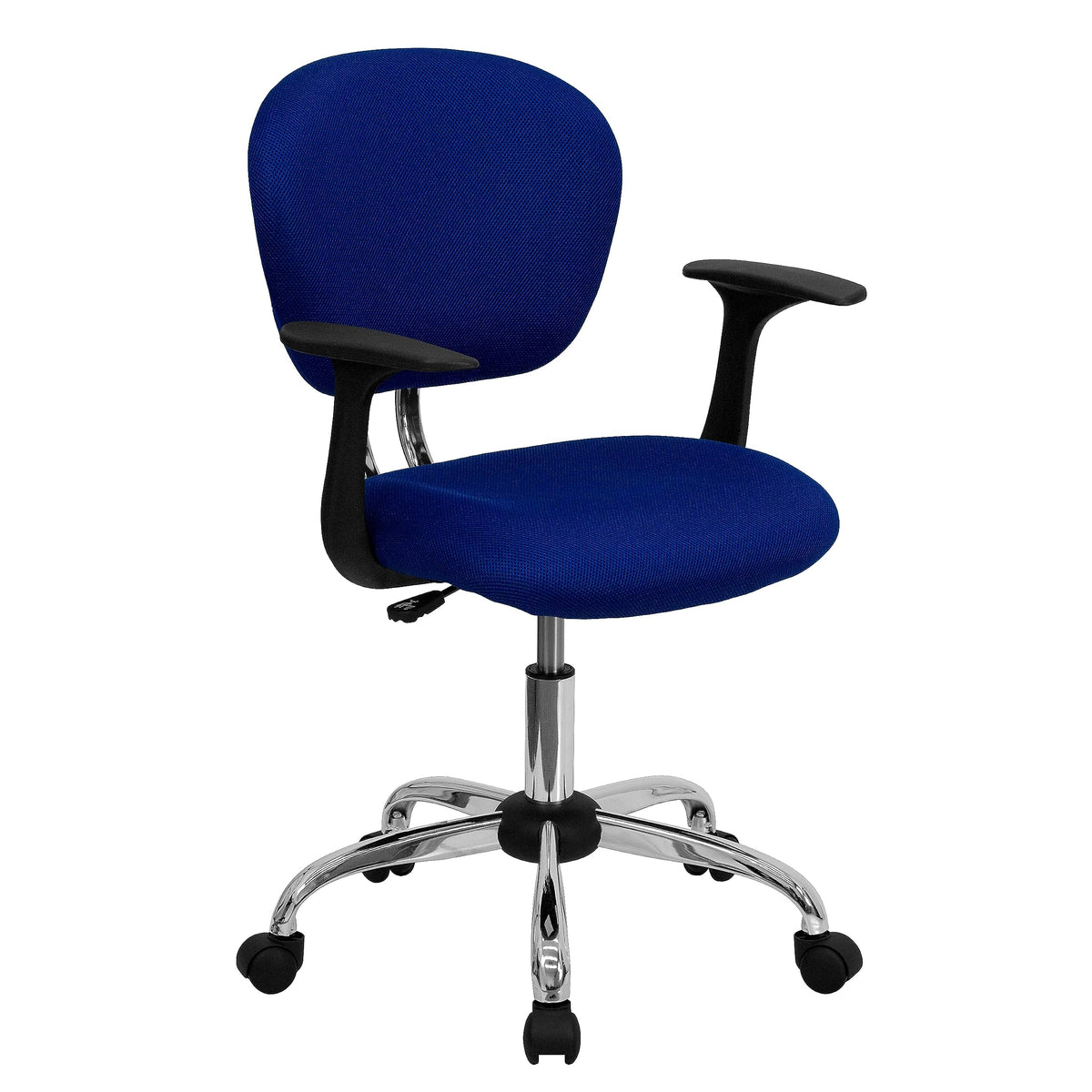 Flash Furniture Beverly Mid-Back Blue Mesh Padded Swivel Task Office Chair with Chrome Base and Arms