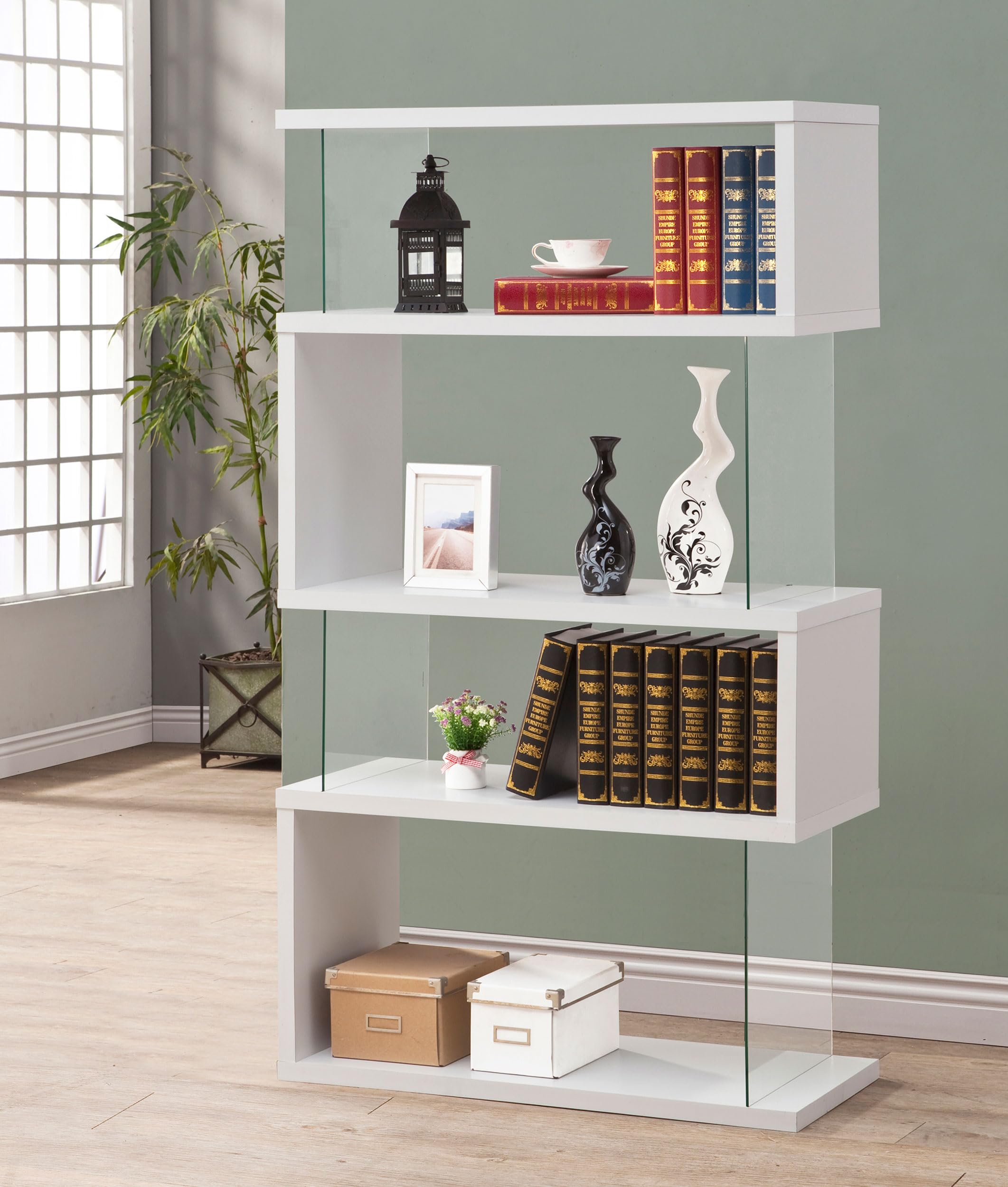 Coaster Home Furnishings Emelle 63-inch 4-Shelf Glass Panel Bookshelf White