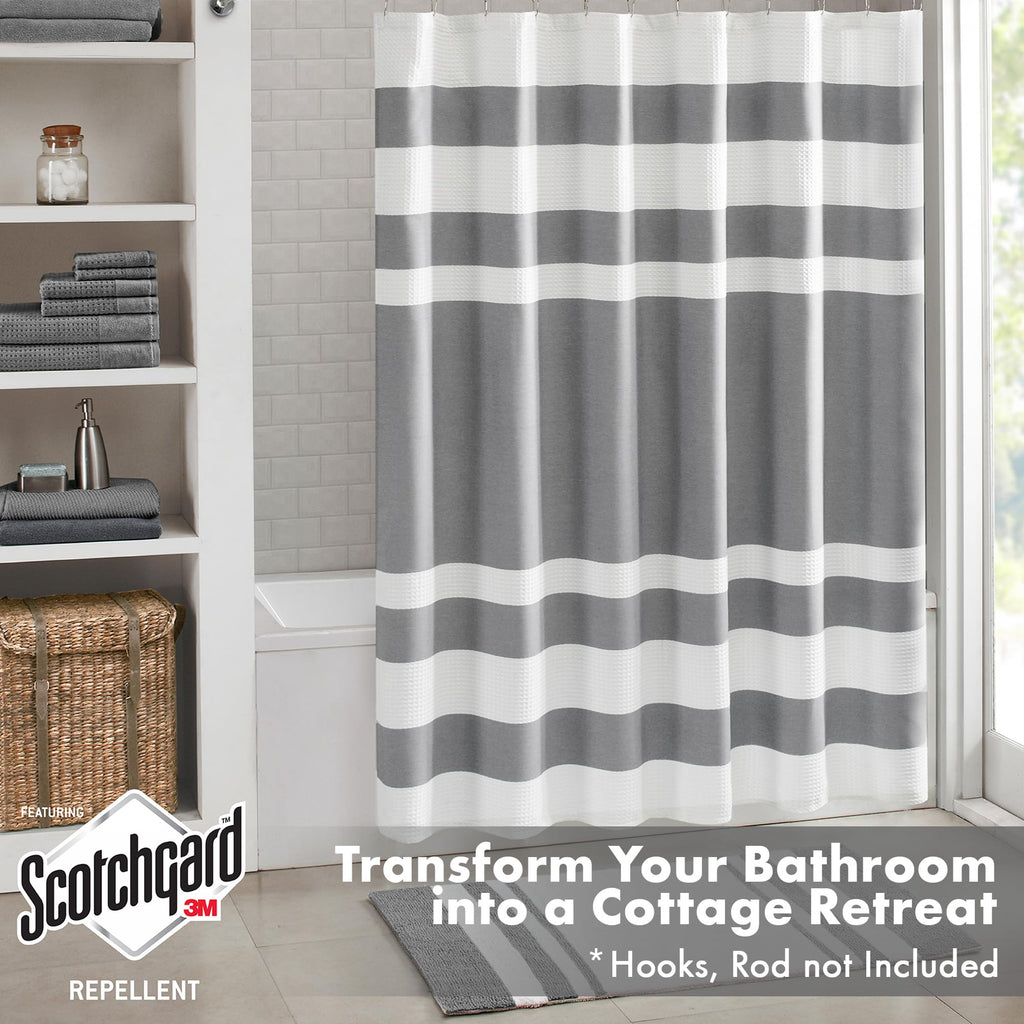 Madison Park Spa Waffle Shower Curtain Pieced Fabric With 3M Scotchgard Moisture Management, Premium Spa Quality Modern Shower Curtains For Bathroom, Standard 72X72, Charcoal