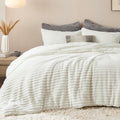 Bedsure Fluffy Comforter Set King Size - Super Soft Faux Fur Bed Set Cream White, Winter Warm Plush Fleece Bedding, 3 Pieces, 1 Shaggy Fuzzy King Comforter With 2 Pillowcases