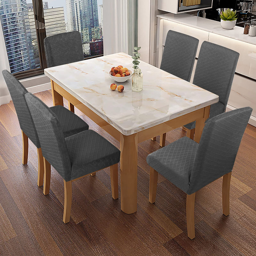 Genina Waterproof Chair Covers For Dining Room Dining Chair Covers Kitchen Parsons Chair Covers (Dark Gray, 6 Pcs)