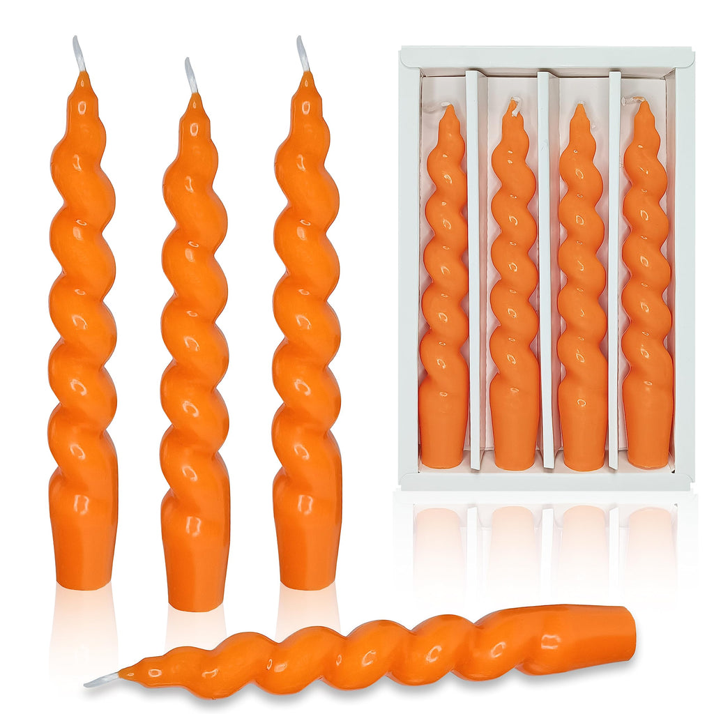 Christmas Taper Candles Orange Spiral Candlesticks- 4 PCS Twisted Candle Unscented for Halloween Wedding Home Decor, Relaxation 