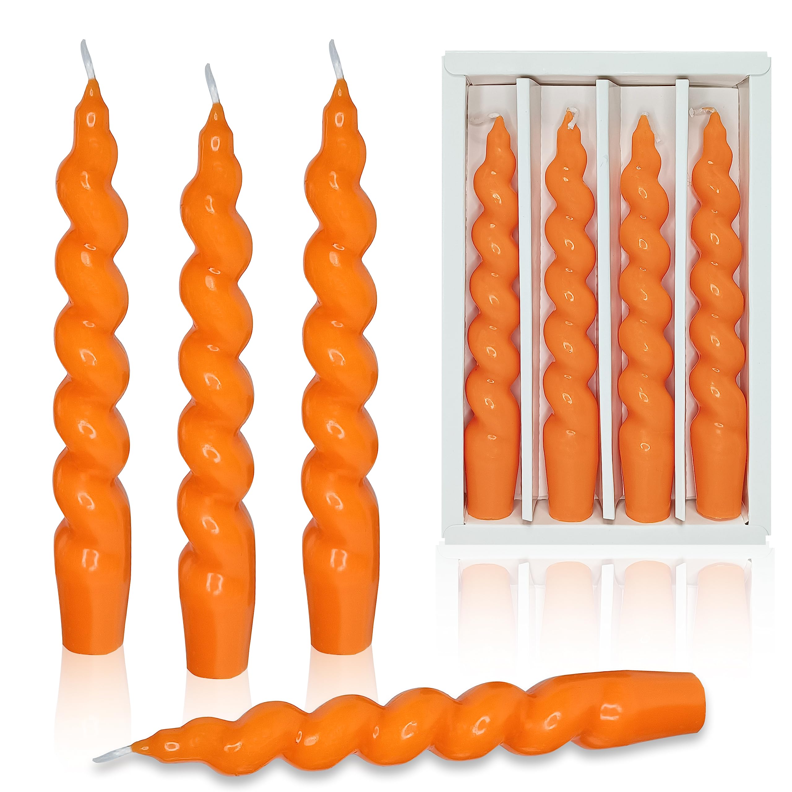Christmas Taper Candles Orange Spiral Candlesticks- 4 PCS Twisted Candle Unscented for Halloween Wedding Home Decor, Relaxation 
