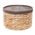 QINGTUHOME Round Water Hyacinth Wicker Storage Basket with Lid (Small)