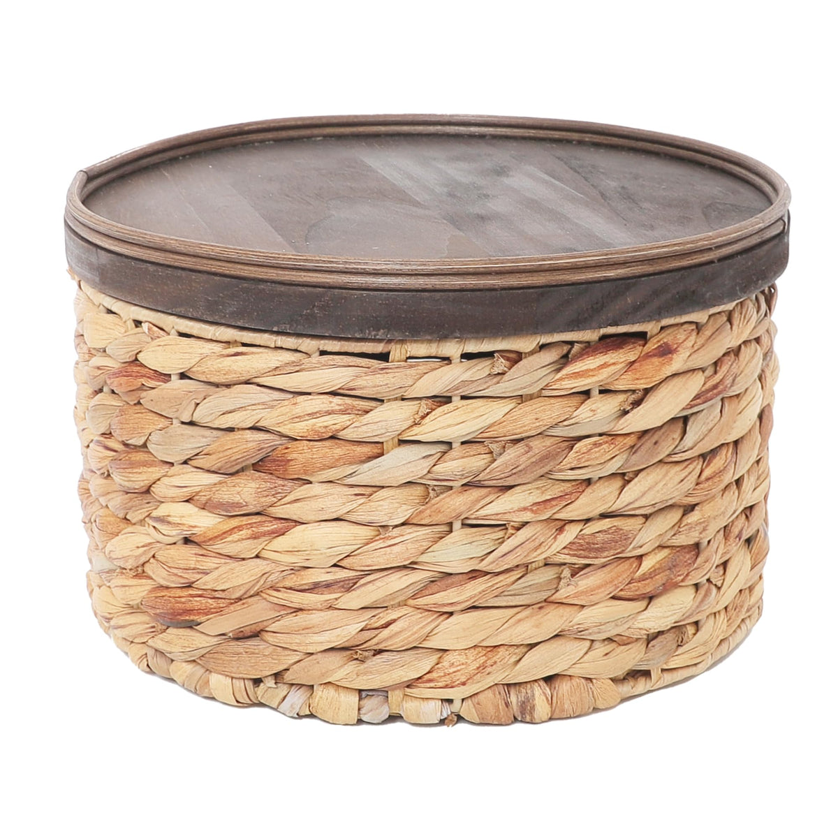 QINGTUHOME Round Water Hyacinth Wicker Storage Basket with Lid (Small)