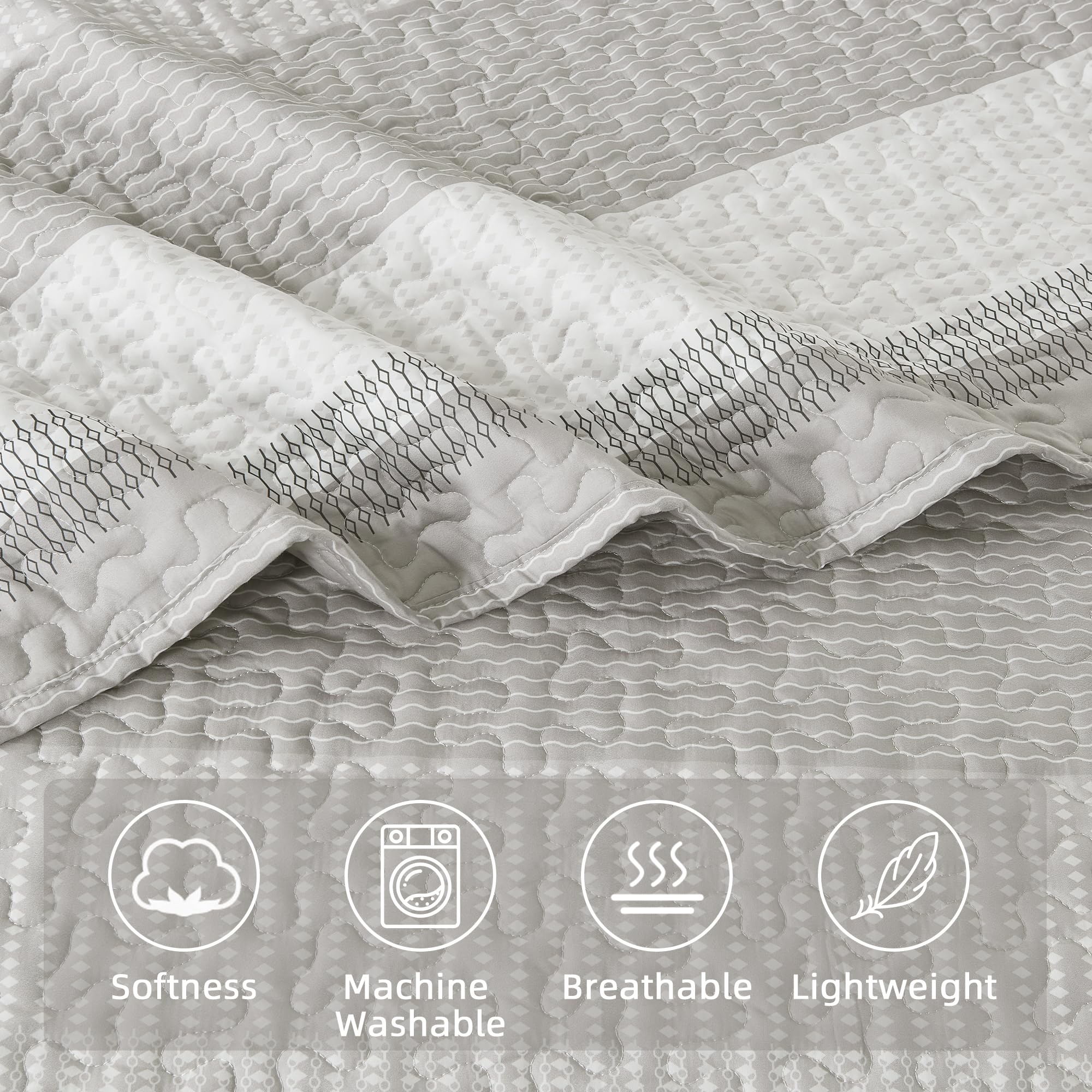 Andency California King Quilt Set - Linen Grey Lightweight Soft Quilt Cal King - Summer Bedspread California King Size - Bedding Coverlet For All Seasons (Includes 1 Quilt, 2 Pillow Shams)