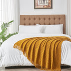 Inhand Knitted Fall Throw Blanket For Couch And Bed, Knit Fall Decor Halloween Blanket With Tassel, Brown Lightweight Decorative