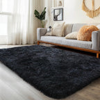 Kchowua Black Rug For Bedroom Fluffy Rug 4X6 Rug For Living Room Thick Machine Washable Plush Carpet For College Dorm Soft Shag