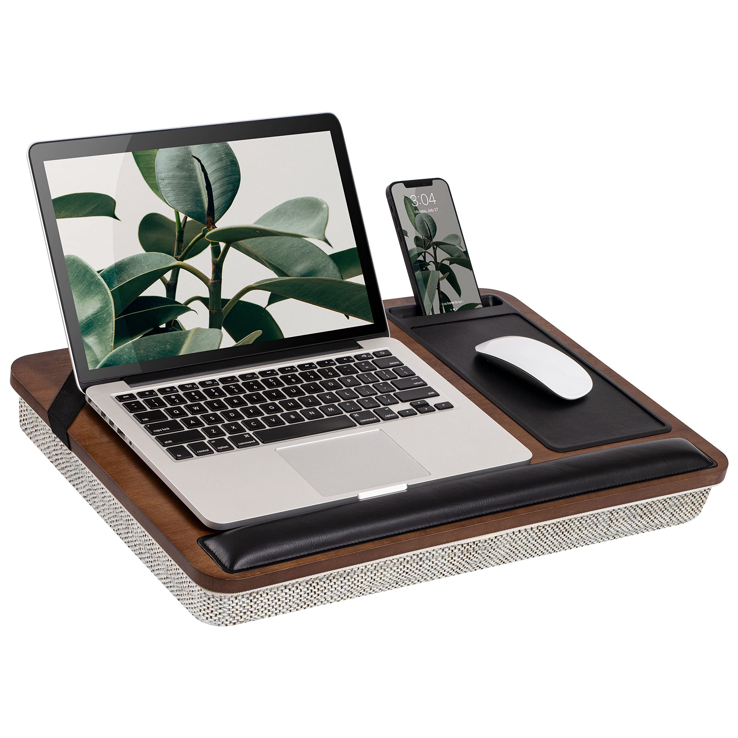 Rossie Home Premium Real Acacia Wood Lap Desk With Wrist Rest, Mouse Pad, And Phone Holder - Fits Up To 15.6 Inch Laptops - Java