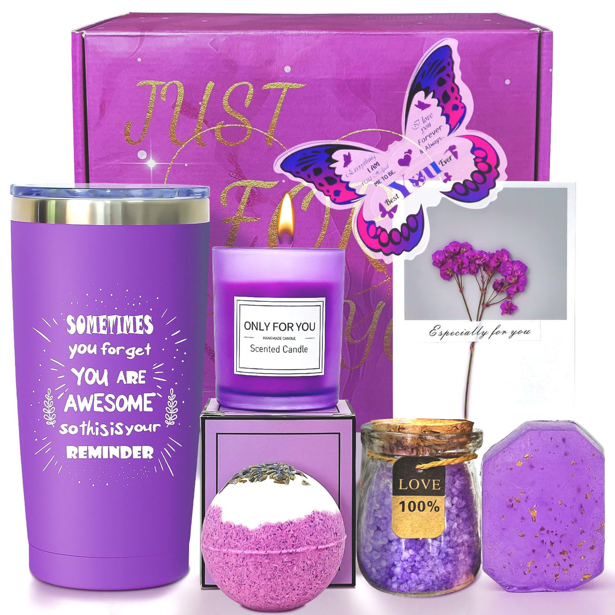 Unique Butterfly 7 pcs Lavender Spa Gift Basket Set - Exquisite Gifts for Women, Girls, Mom, Wife, Girlfriend, Sister & Perfect 