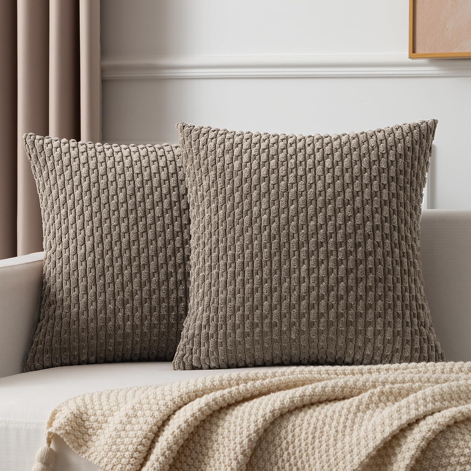 Kevin Textile 2 Packs Light Brown Decorative Throw Pillow Covers 20X20 Inch For Couch Bed Sofa Modern Farmhouse Boho Home Decor Soft Cute Plush Corduroy Cushion Case 50X50 Cm