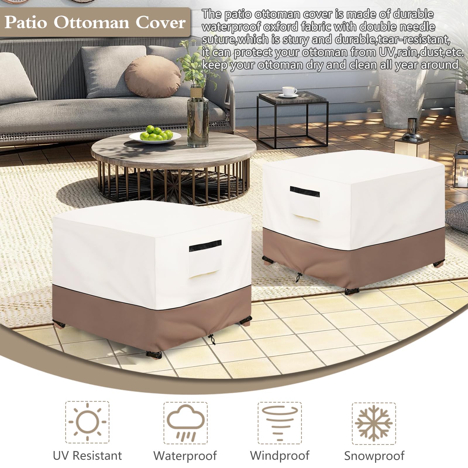 Solotoo Patio Ottoman Cover Waterproof Square Outdoor Ottoman Cover,32W X 32D X 18H Inches Patio Furniture Covering Protector Ou