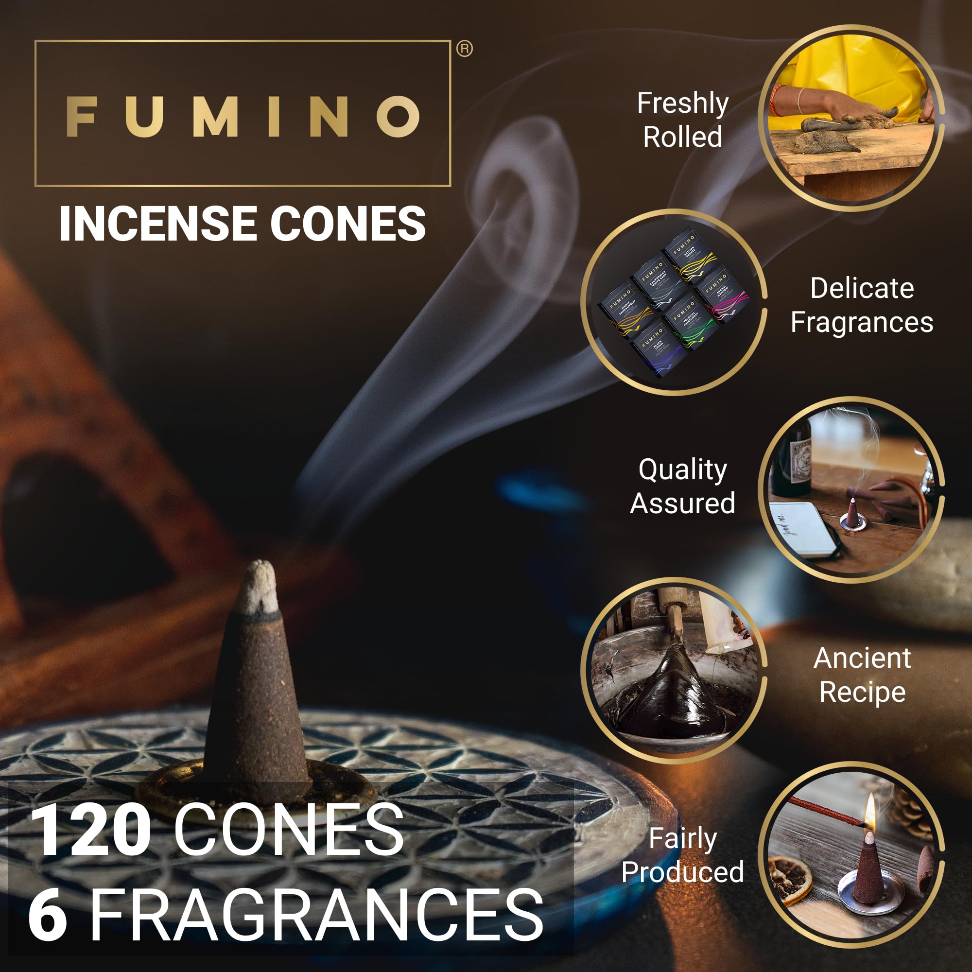 Fumino Fresh Incense Cones Multipack Tropical Tastes Bundle 6 Boxes 120 Cones Masala Agarbatti Joss Scent Fragrance For Relaxati