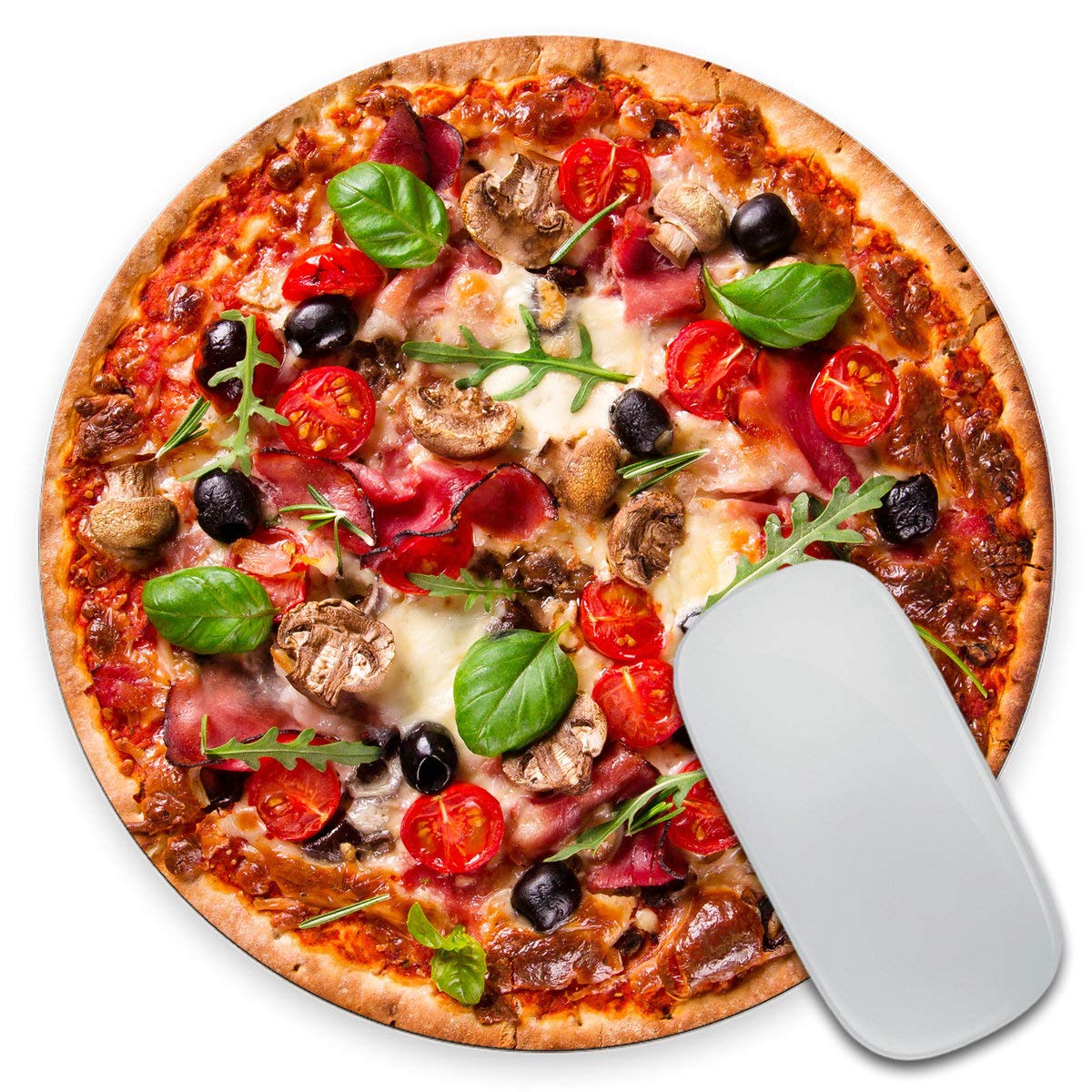 Amcove Pizza Mousepad Funny Office Decor Mouse Mat Pizza Print Mousepads Desk Accessories Round Mouse Pad Mousepad Food Funny