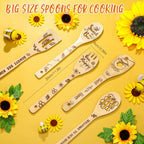 Minatee 7 Pcs Bee Kitchen Decor Set, Including 2 Pcs Bee Kitchen Towels And 5 Pcs Cute Bee Wooden Spoons Rustic Bamboo Utensils