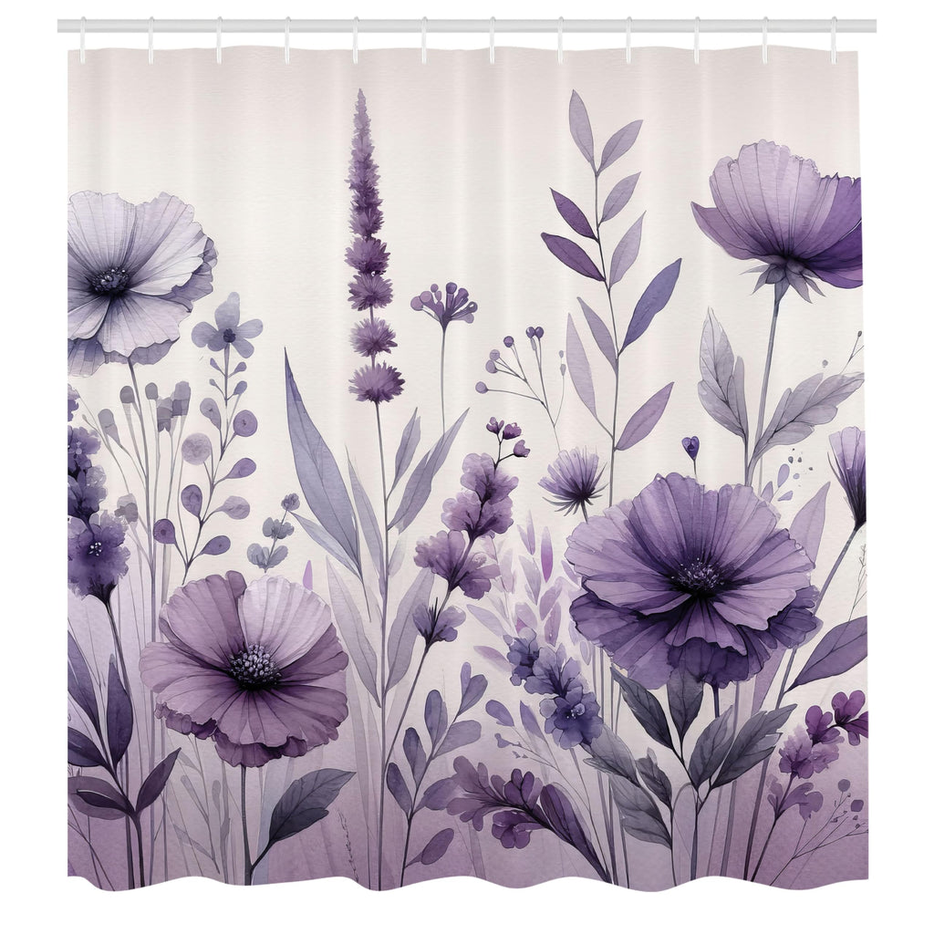 Ambesonne Purple Shower Curtain, Picturesque Pastel Tones Pansy Flowers Garden Cold Morning In A Meadow, Cloth Fabric Bathroom D