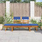 vidaXL Convertible Patio Bench and Day Bed with Blue Cushions - Solid Acacia Wood - Outdoor 2-in-1 Furniture - Garden Deck, Lawn, Backyard Seating, and Lying Comfort