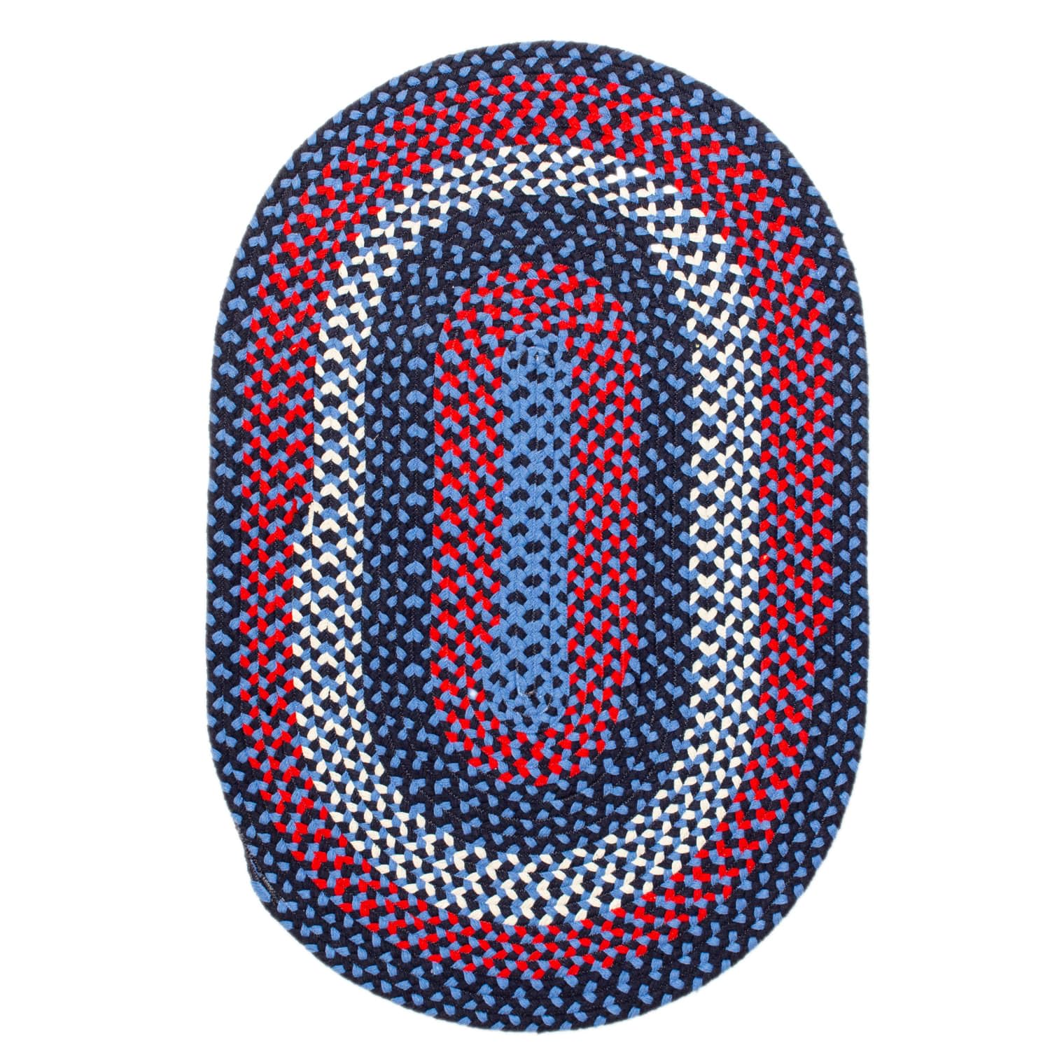 Super Area Rugs Oval 2 X 3 Blue - Red - Navy Oval Braided Rug for Farmhouse/Nautical Style Kitchens and Bathrooms