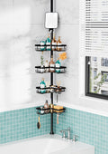 KEGII Shower Caddy Tension Pole - Adjustable Rustproof Corner Bathroom Organizer with Fogless Shower Mirror, 25-114.2 Inch No-Dr