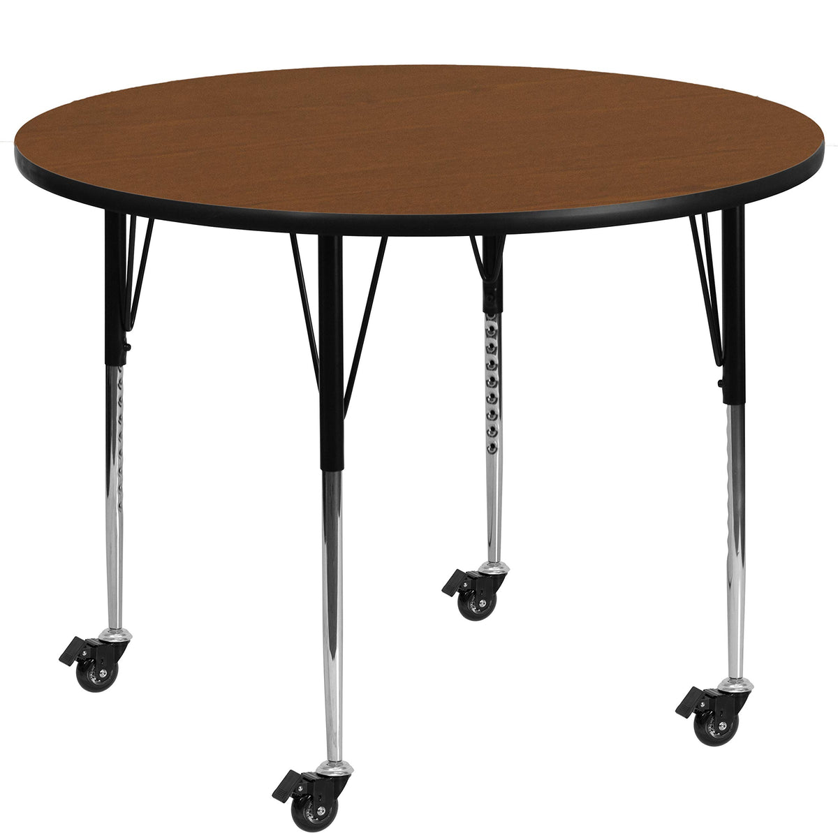 Flash Furniture Wren Mobile 42'' Round Oak HP Laminate Activity Table - Standard Height Adjustable Legs