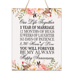 LifeSong Milestones Floral 1st Anniversary Plaque 1 Year of Marriage - One Year Wedding Keepsake Gift for Parents Husband Wife h