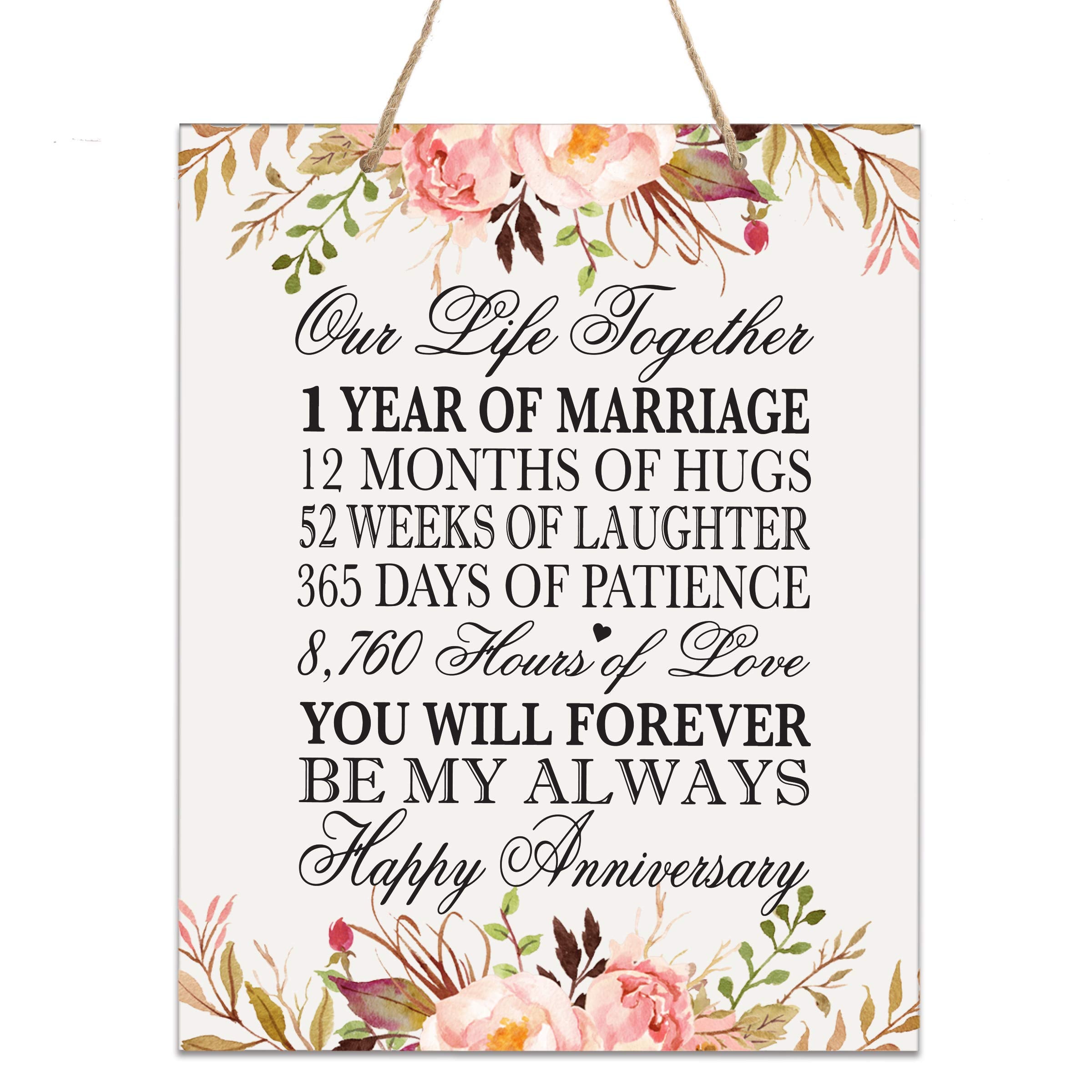 LifeSong Milestones Floral 1st Anniversary Plaque 1 Year of Marriage - One Year Wedding Keepsake Gift for Parents Husband Wife h