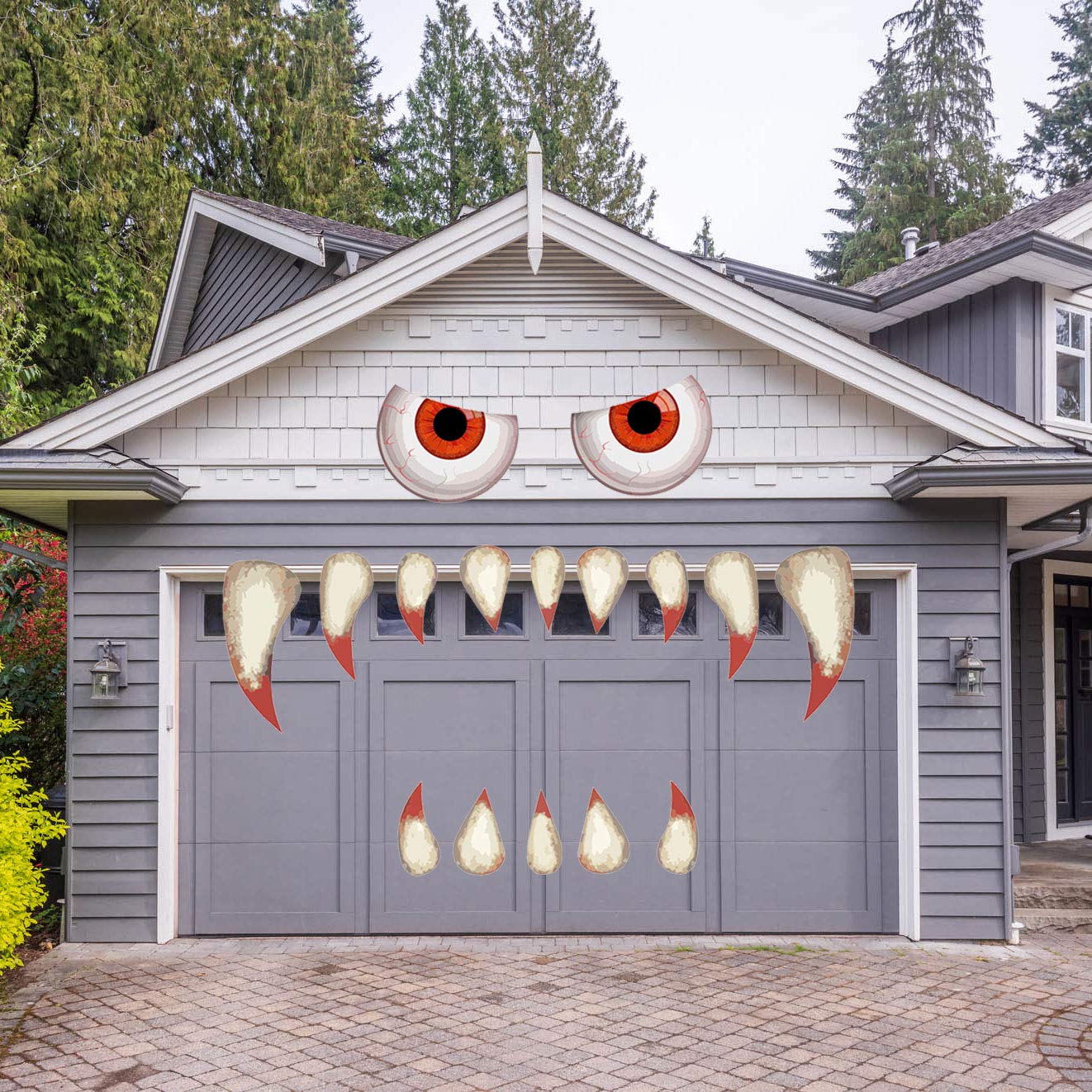 Halloween Monster Face Decorations Outdoor, Large Eyes Fangs Halloween Garage Door Decorations Archway Door Window Car Halloween