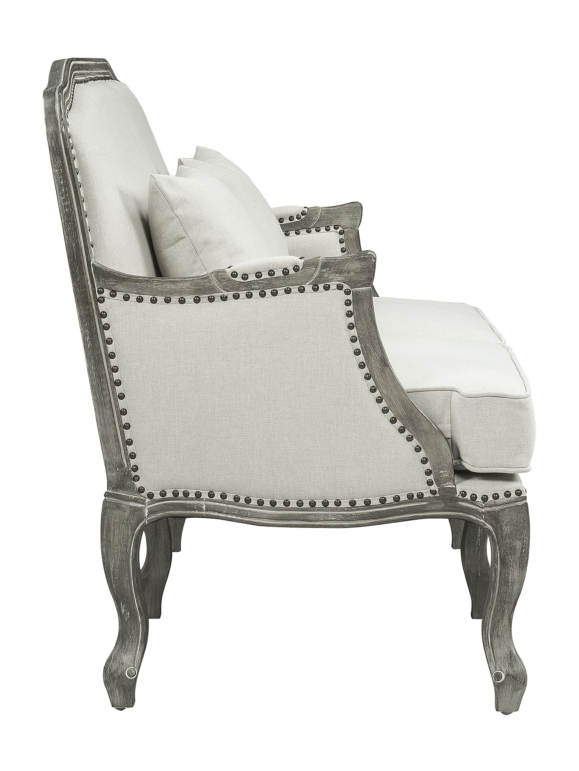 Acme Furniture Upholstered Loveseat with Nailhead Trim, Cream and Brown