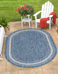 Unique Loom Outdoor Border Collection Area Rug - Soft Border (3' 3' X 5' 3' Oval, Blue/ Ivory)