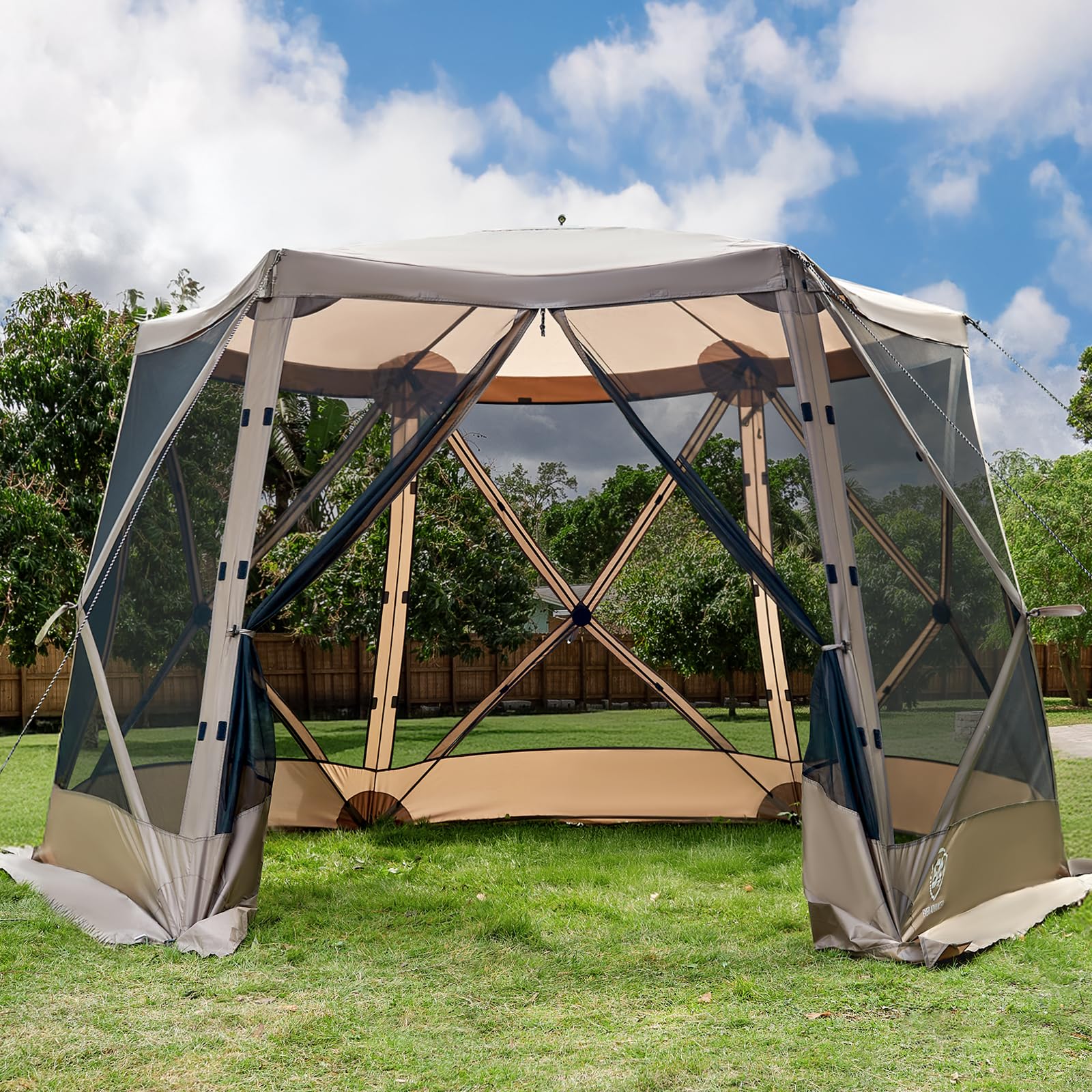 EVER ADVANCED Pop up Screen House Tent for Camping 11.5 x 9.8 ft, Instant Screened Gazebo Canopy with Netting, Portable Shelter 
