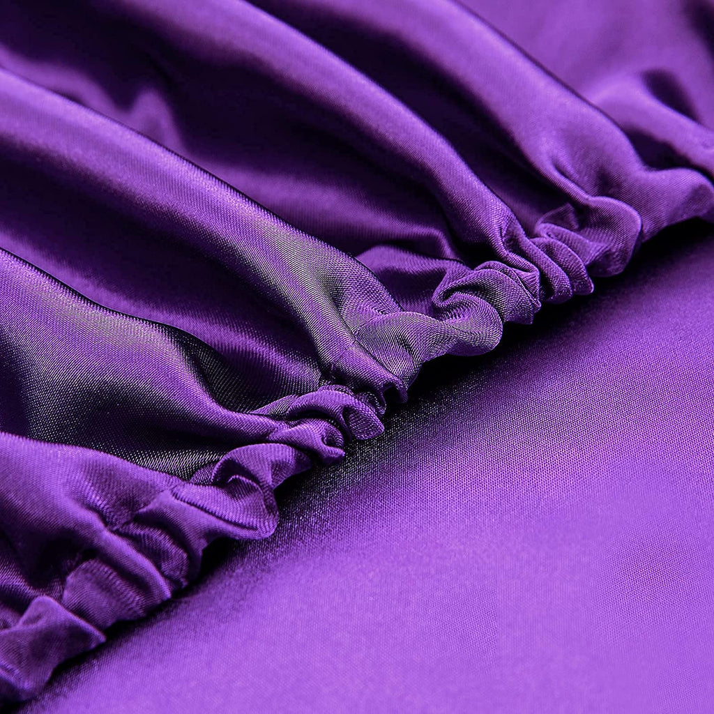 Homiest Purple Satin Fitted Sheet Full Size Fitted Bed Sheet, Deep Pocket Fitted Sheet Only, Luxury & Ultra Soft Bedding Fitted Sheet Single Bottom Bed Sheets Sold Separately