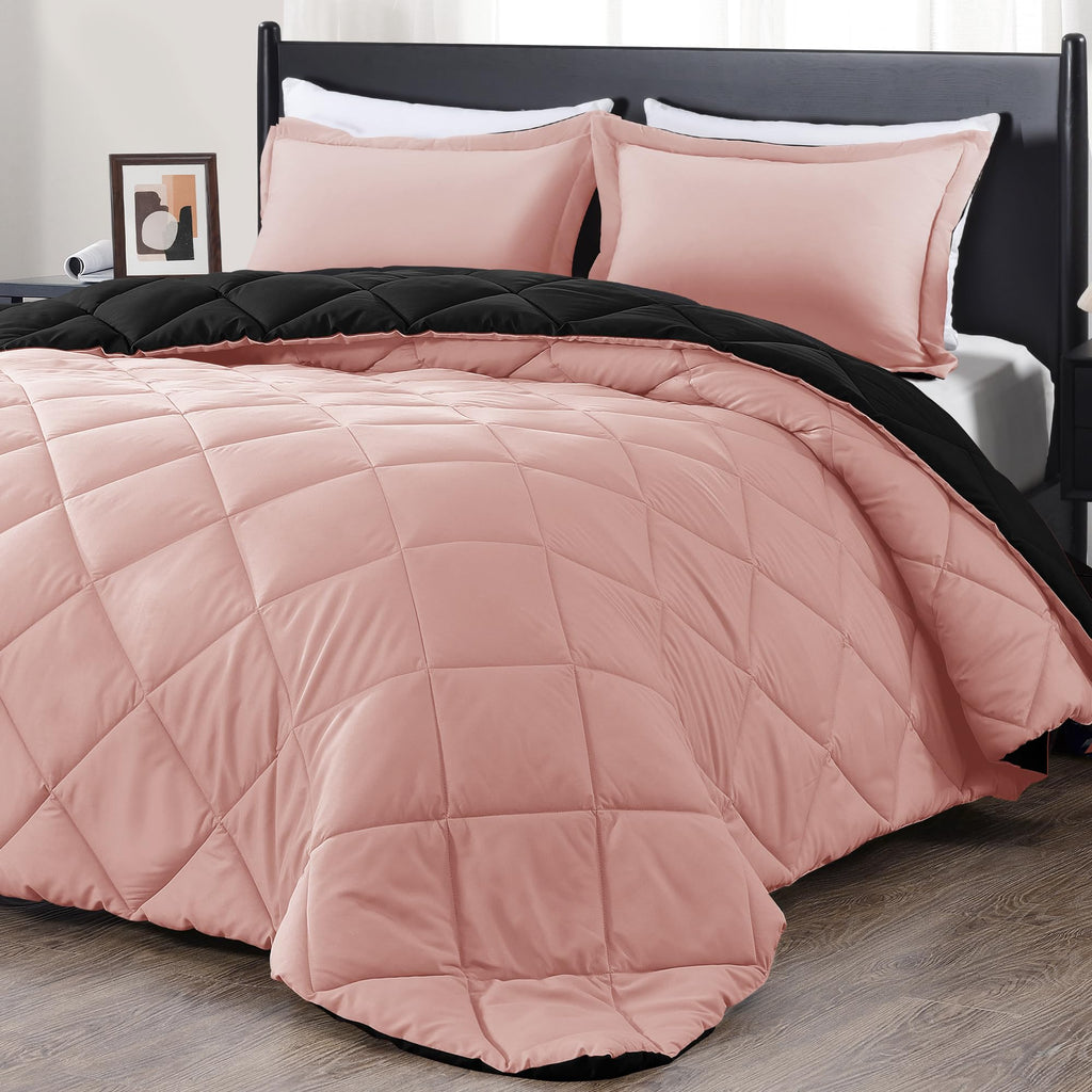 Downluxe King Size Comforter Set - Pink And Black King Comforter, Soft Bedding Sets For All Seasons -3 Pieces - 1 Comforter (104