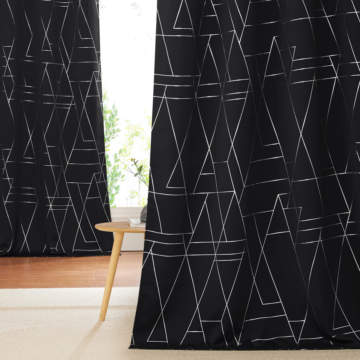 Nicetown Blackout Curtains For Patio, Modern Foil Printed Geometric Line Home Decoration Thermal Insulated Grommet Blackout Drap