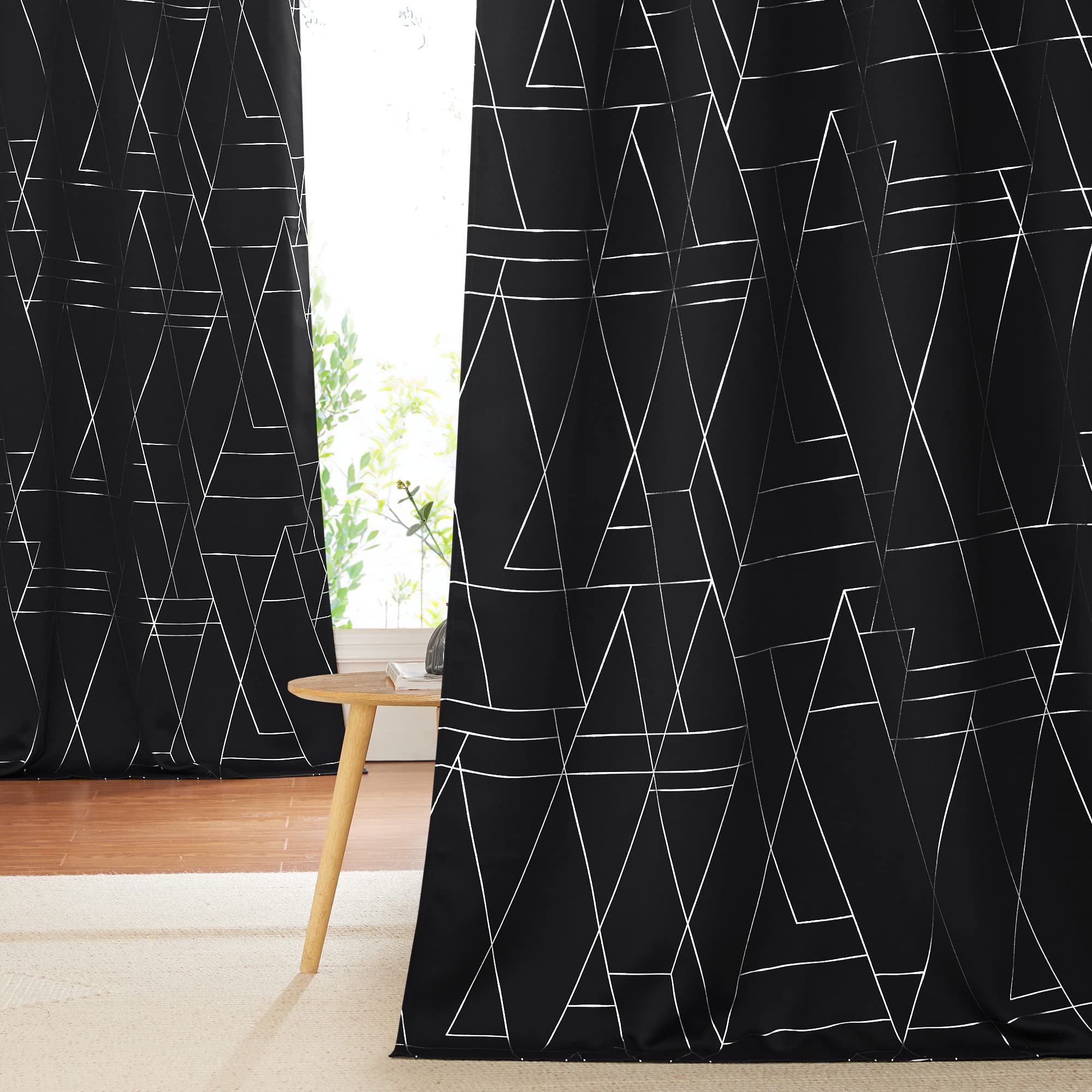 Nicetown Blackout Curtains For Patio, Modern Foil Printed Geometric Line Home Decoration Thermal Insulated Grommet Blackout Drap