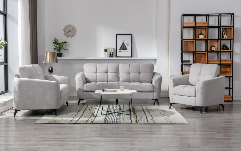 Callie Light Gray Woven Fabric Sofa Loveseat Chair Living Room Set