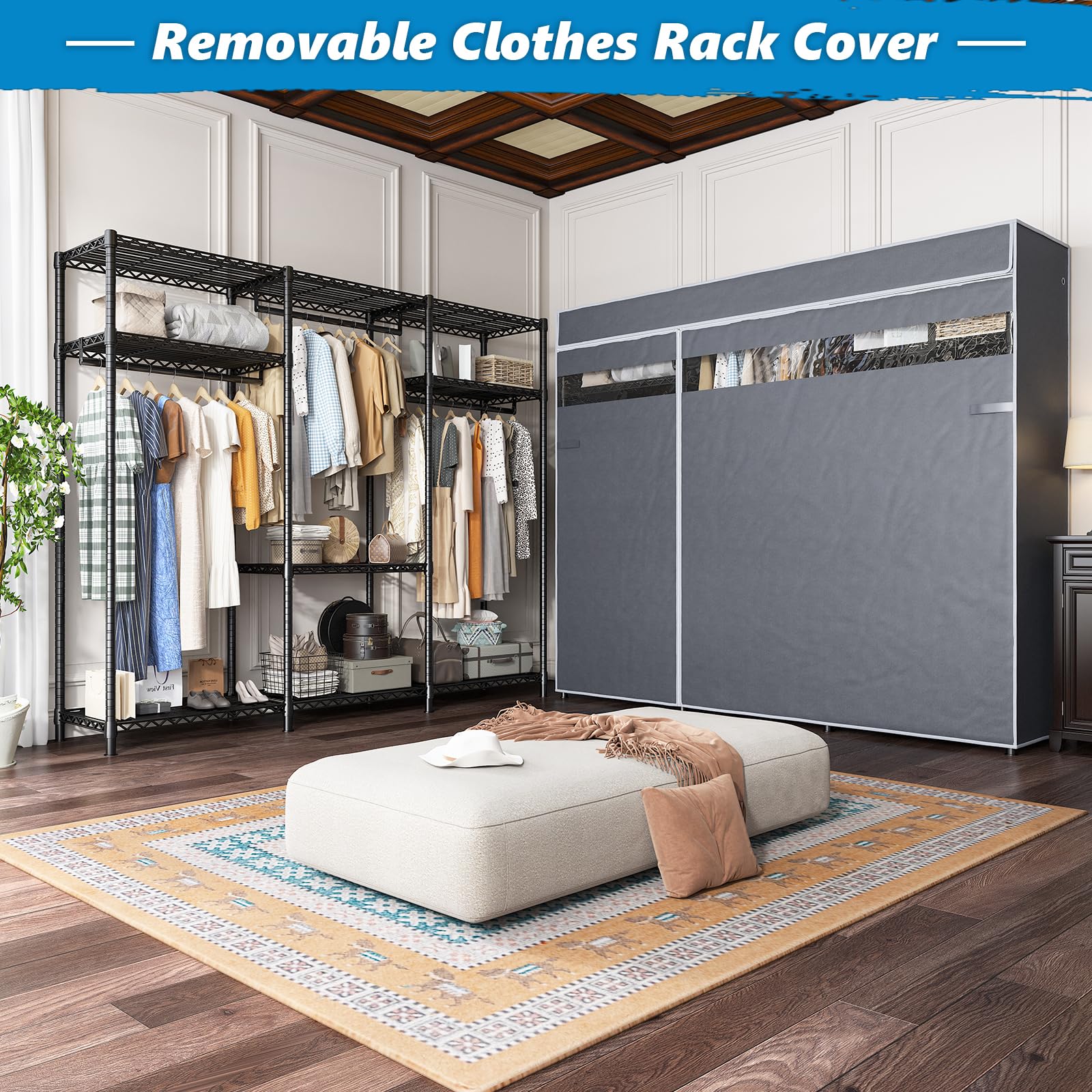 Raybee Heavy Duty Clothes Rack With Cover 800 Lbs Clothing Racks For Hanging Clothes Portable Closet Freestanding Wadrobe Closet
