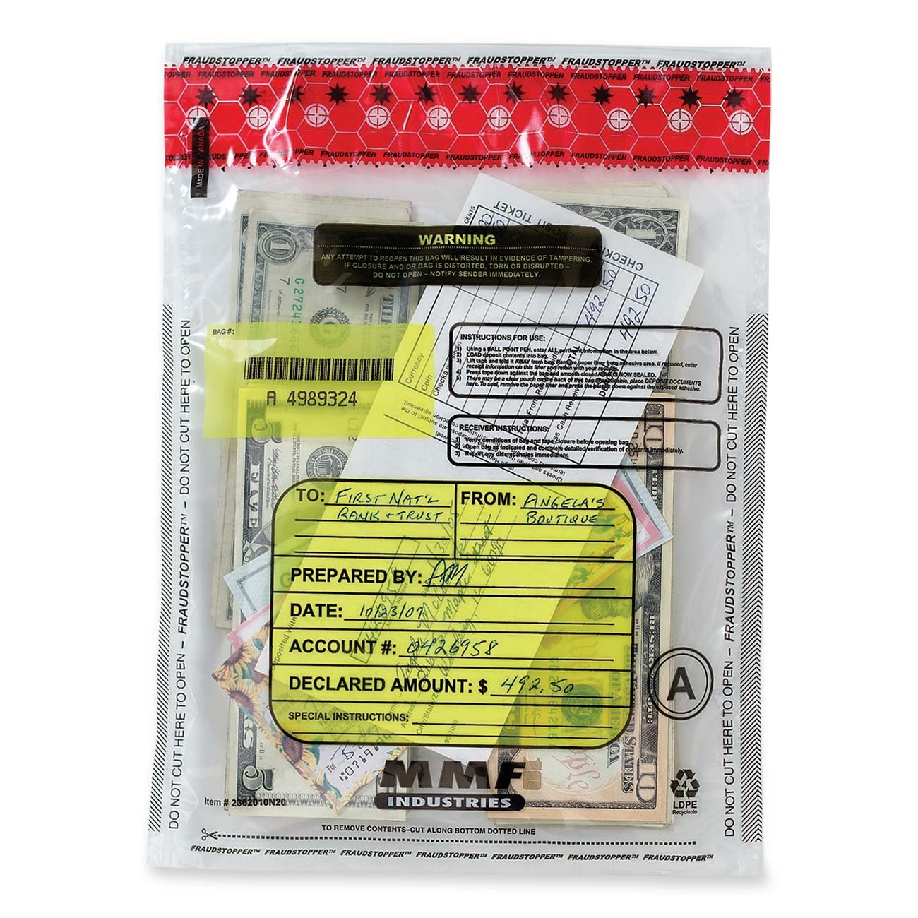 Mmf Industries Tamper-Evident Deposit Bag, 100 Per Box (2362011N20)