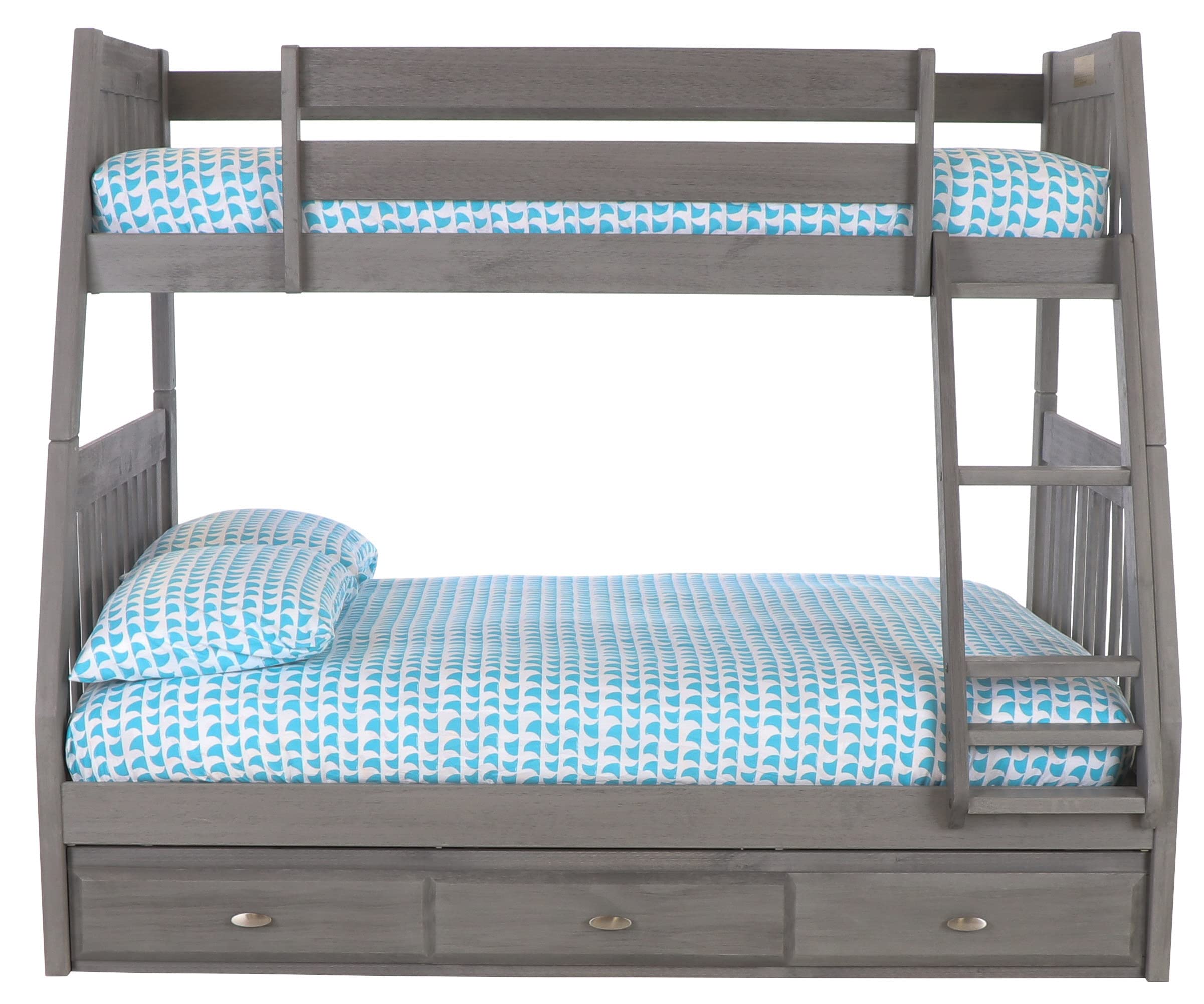 OS Home and Office Furniture Model 3219K3-22 Solid Pine Twin/Full Bunk Bed with Three Drawers in Charcoal Gray