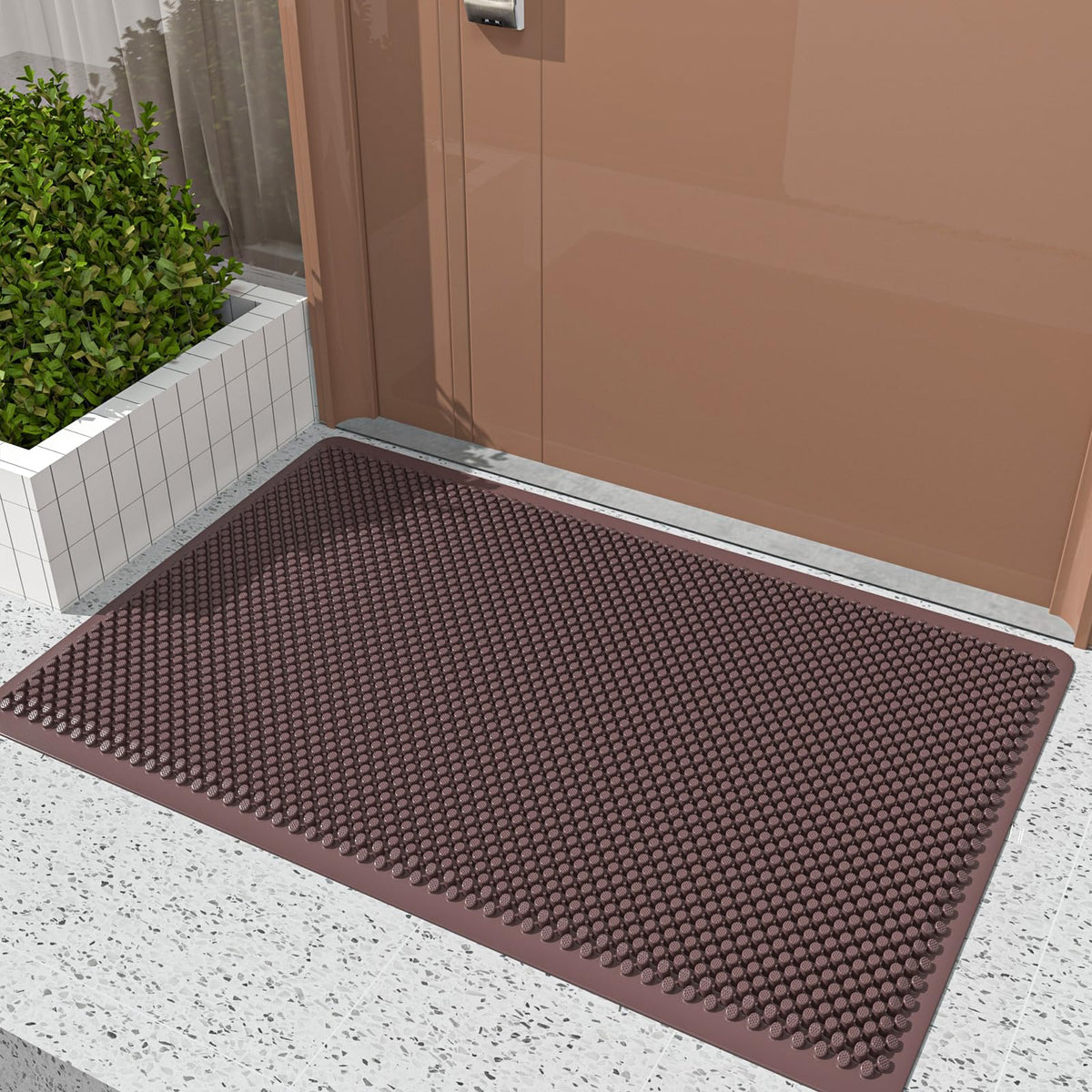Fowooyeen Outdoor Door Mat, 30' X 17' Silicone Scraper Front Sturdy Non-Slip Waterproof Indoor Entrance Low-Profile Shoe Clean