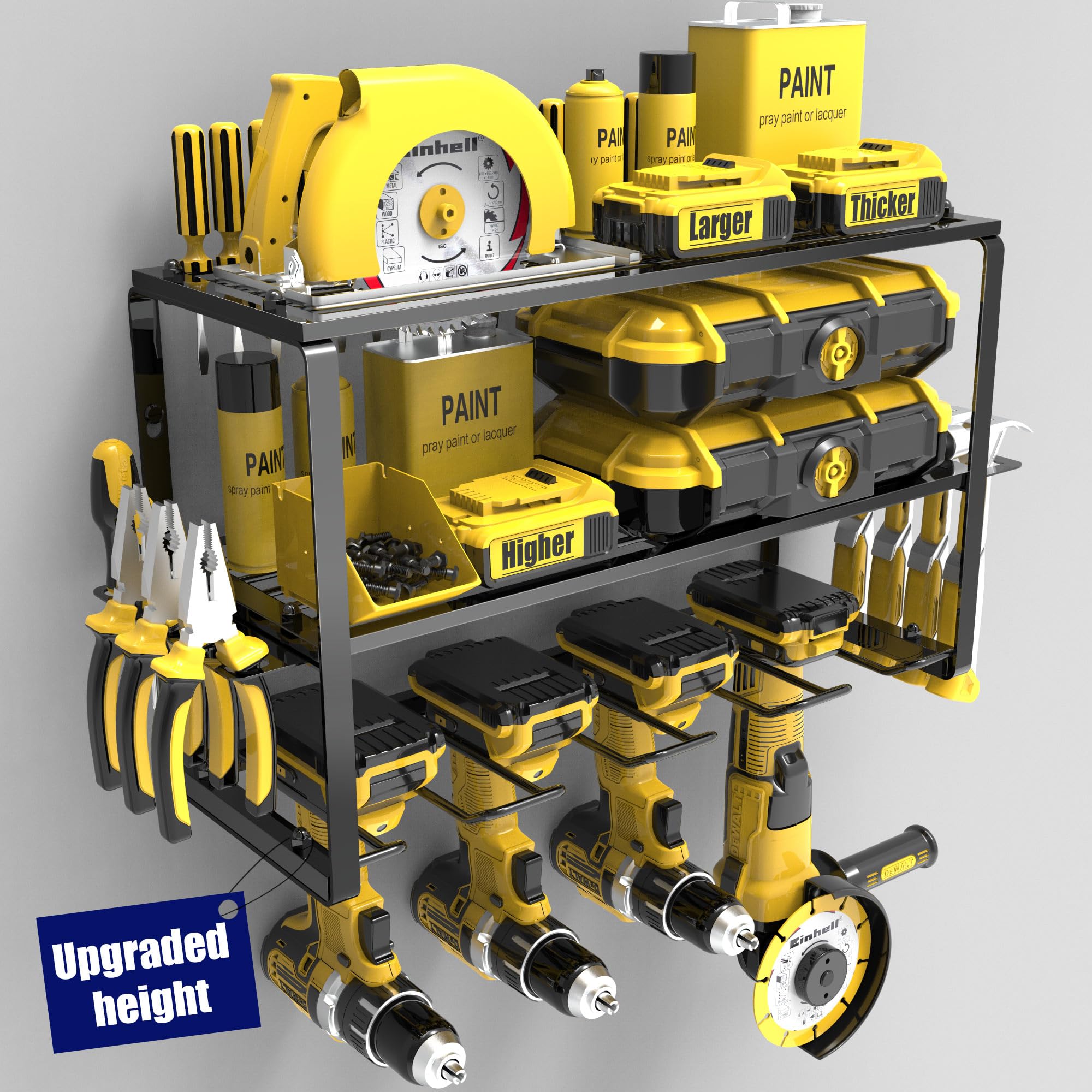 Bavbiiy Power Tool Organizer Wall Mount, Drill Organizer Wall Mount Higher Drill Holder 3 Layers, Heavy Duty Drill Hanger Cordle