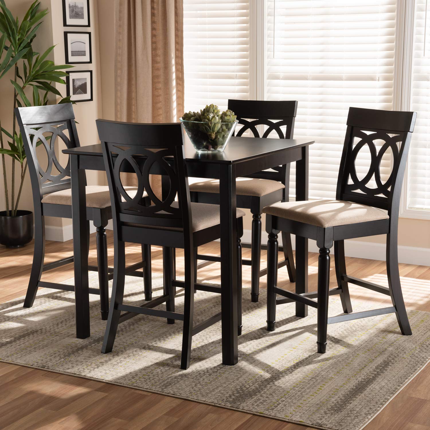 Baxton Studio Verina Sand Upholstered Espresso Wood 5-Piece Pub Set