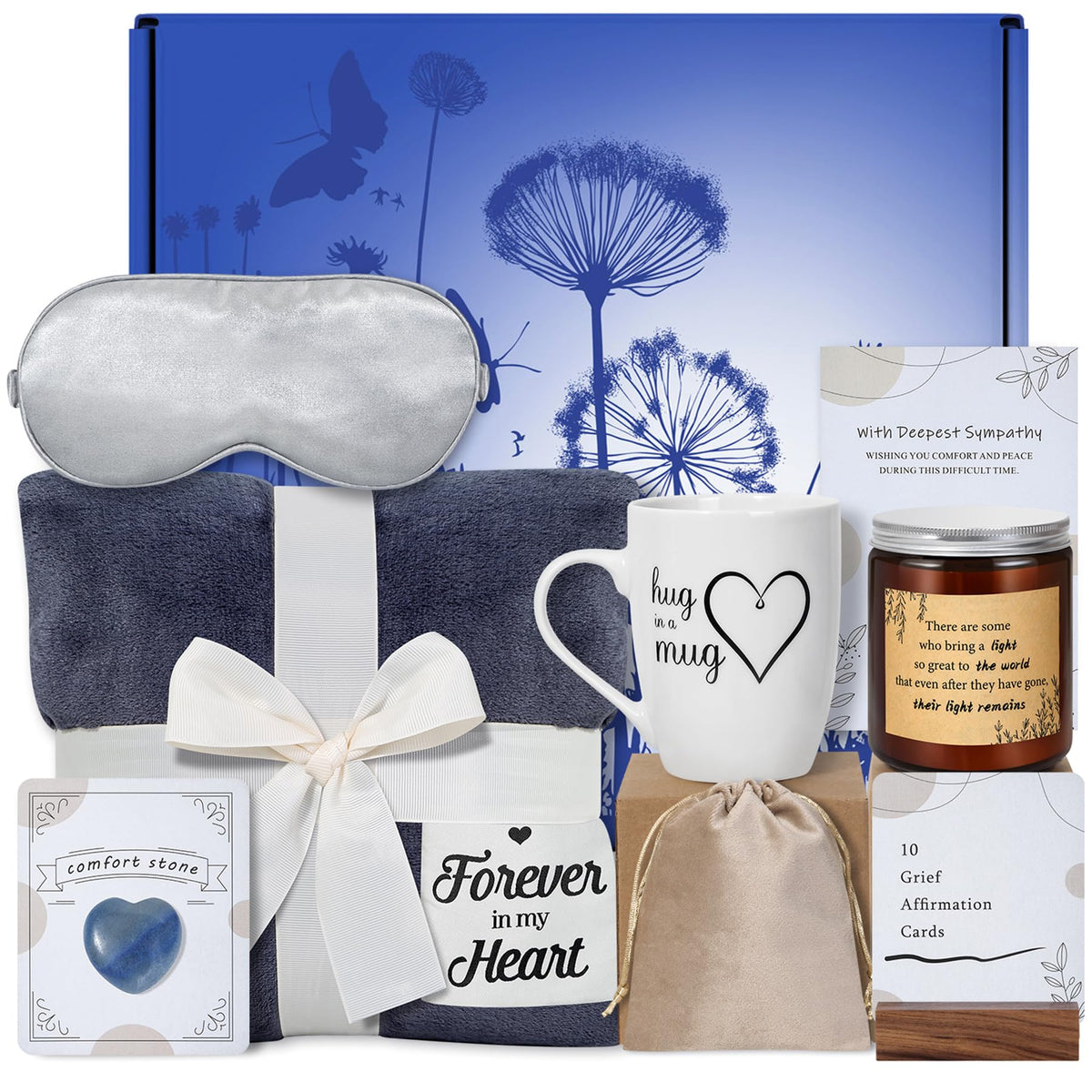 Condolences Gift Basket for Loss, Sympathy Gift Baskets, Bereavement Memorial Gifts for Funeral, Sorry for Your Loss of Mom Dad 