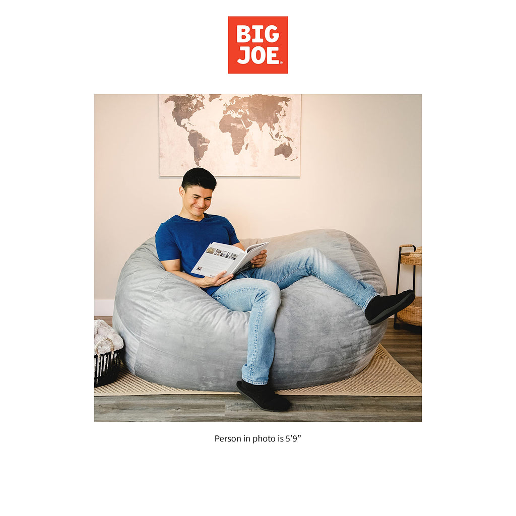 Big Joe Fuf Xl Foam Filled Bean Bag Chair With Removable Cover, Gray Plush, 5Ft Giant