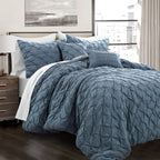 Lush Decor Ravello Pintuck Comforter Set - Luxe 5 Piece Textured Bedding Set - Traditional Glam & Farmhouse Inspired Bedroom Dec