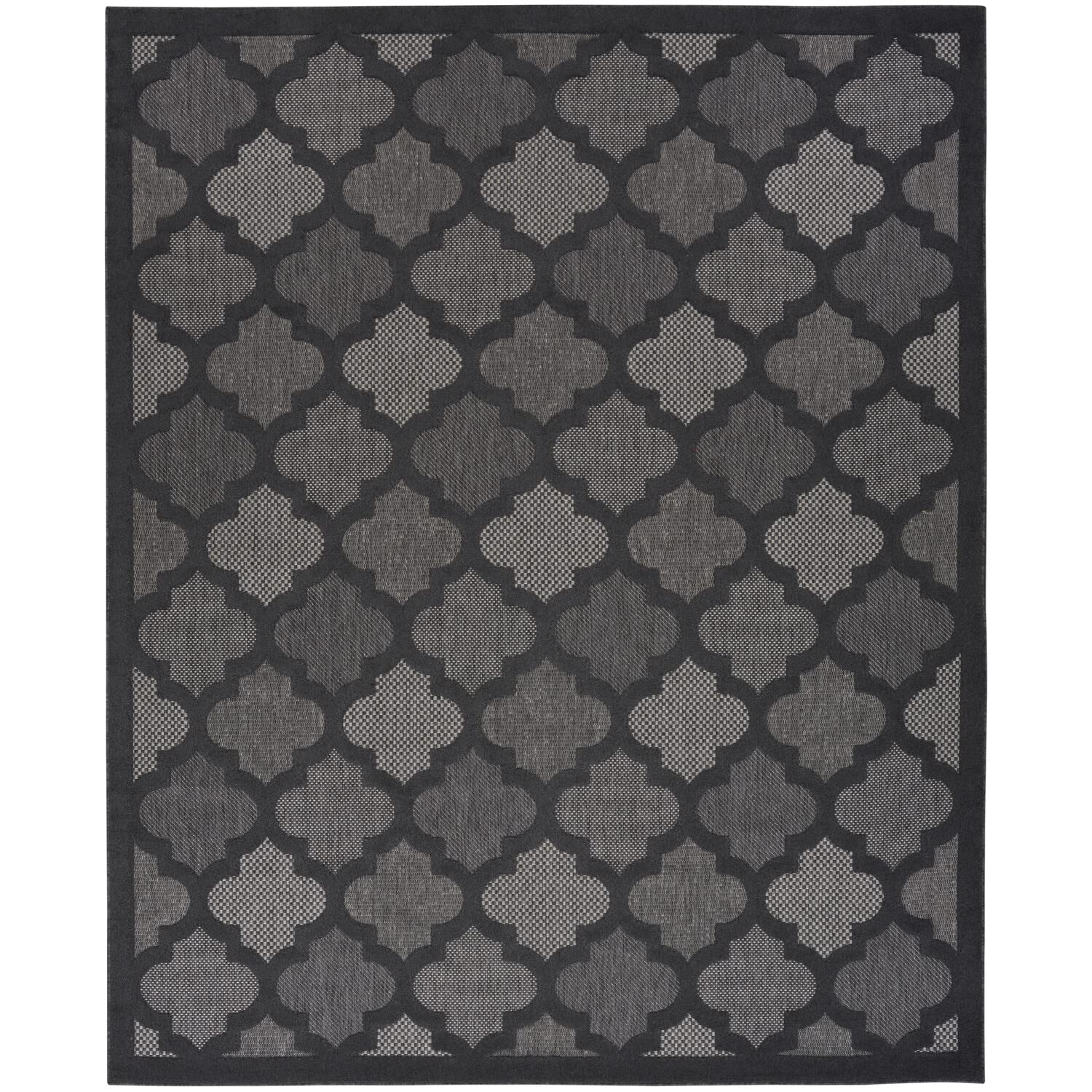 Nourison Easy Care Moroccan Charcoal/Black 9' X 12' Area Rug, Trellis, Easy Cleaning, Non Shedding, Bed Room, Living Room, Dinin