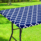 Smiry Rectangle Picnic Table Cover, Waterproof Elastic Fitted Camping Table Covers For 6 Foot Tables, Wipeable Flannel Backed Vinyl Tablecloth Protector For Indoor, Outdoor (Navy, 30X72 Inches)