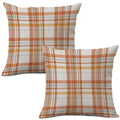Aofanggo Fall Pillow Covers 18X18 Set Of 2 Autumn Decorative Throw Pillow Cases Orange Blue Plaids Cushion Covers Faux Linen,Far