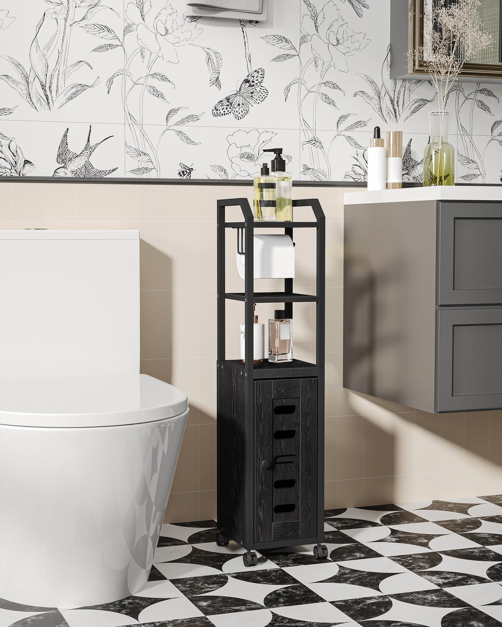 Hzuaneri Bathroom Storage Cabinet - Toilet Paper Storage Cabinet, Small Toilet Paper Holder with 4 Wheels, Bathroom Organizer wi