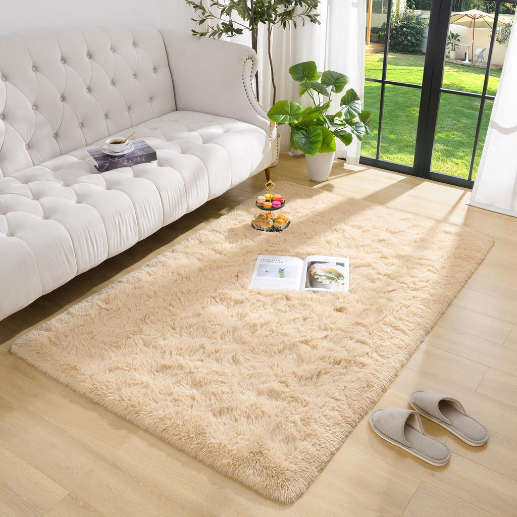 Detum Beige Bedroom Rug 4X6 Rugs For Bedroom Dining Room Fluffy Living Room Rug Washable Shag Rug Nonslip Area Rug Modern Home D