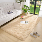 Detum Beige Bedroom Rug 4X6 Rugs For Bedroom Dining Room Fluffy Living Room Rug Washable Shag Rug Nonslip Area Rug Modern Home D